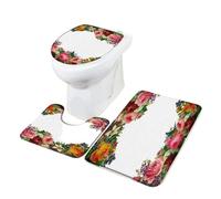 ROEUIPG Floral Bath Mat Set Colourful Flowers Bathroom Decoraction Anti Slip Rugs and Floor Carpet Toilet Lid Cover(Color 02,40X60CM)