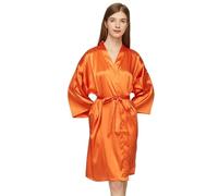 ROEUIPG Robes du Matin Longues Robes de Demoiselle d'honneur en Soie, mariée Courte en Satin, Peignoir de Mariage for Femmes, vêtements de Nuit pour Femmes(Orange,S/M)