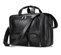 ROEUIPG Sacoche for ordinateur portable 17,3 pouces en cuir véritable, sac fourre-tout de voyage d'affaires, sacs à main for hommes, grande mallette rétro(Design1(Black43cm))