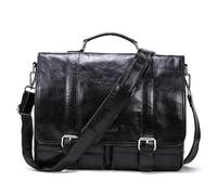 ROEUIPG Serviette for homme en cuir véritable, sac à main d'affaires for ordinateur portable, grand bandoulière décontracté, sacs messagers vintage(Black)