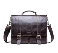 ROEUIPG Serviette for homme en cuir véritable, sac à main d'affaires for ordinateur portable, grand bandoulière décontracté, sacs messagers vintage(Coffee)