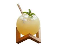 ROEUIPG Transparent Moon Ball Wine Glasses Creative Spherical Cocktail Glass Cup Straw Wooden Base Restaurant Cold Drinking Juice Cups