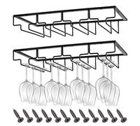 ROEXUN 2Pièces 4 Rangs Support pour Verre à Vin en Métal,Porte-Verres à Pied Suspendu,Capacité de 8 à 12 Verres par Support,Support Sous Armoire Avec Vis pour Cuisine,Bar et Restaurant