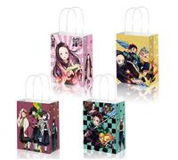 Roffatide 12Pcs Demon Party Sacs cadeaux avec poignées Anime anniversaire Goody Bags Slayer Candy Treat Holder pour enfants Fournitures de fête Décor de table