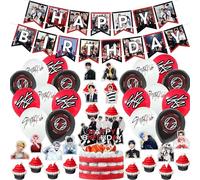 Roffatide 32PCS Stray Kids Birthday Party Décorations Kit Officiel Style Banner Gâteau Topper Ballons Cupcake Toppers pour STAY Kpop Fan Party Supplies