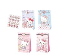 Roffatide Anime 12Pcs Kitty sacs cadeaux sacs bonbons Gooddie avec autocollant fournitures de fête Décoration de fête d'anniversaire pour filles enfants
