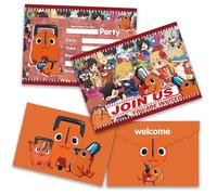Roffatide anime Chainsaw Man 12 cartes d'invitation d'anniversaire avec des enveloppes imprimées et des autocollants décoration de fête garçons et filles invitations d'anniversaire