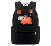 Roffatide Anime Chainsaw Man Sac à dos avec 2 badges pour étudiants | Nouveau sac de campus semestre avec grande capacité pour filles garçons idéal pour retourner à l'école Voyage noir
