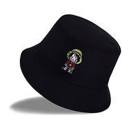 Roffatide Anime Chapeau Seau Brodé Coton Chapeau de Pêche Réversible Double côté Porter Chapeau de Soleil Noir