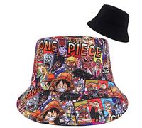 Roffatide Anime Chapeau Seau Pliable Unisexe Chapeau de Pêche Imprimé Graffiti de Soleil Réversible à Double Face