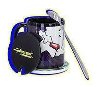 Roffatide Anime Cyberpunk Edgerunners Mugs : Tasse Adam Smasher et dessous de verre Rebecca Set de tasses à café noires (dessous de verre en céramique noirs, couvercle, cuillère)