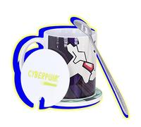 Roffatide Anime Cyberpunk Edgerunners Mugs : Tasse Adam Smasher et dessous de verre Rebecca Set de tasses à café noires (dessous de verre en céramique noirs, couvercle, cuillère)