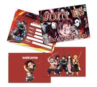 Roffatide anime Demon Slayer 12 Invitations d'anniversaire avec des enveloppes imprimées et des autocollants kamado tanjirou nezuko décoration de fête garçons et filles invitations d'anniversaire
