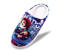 Roffatide Anime Demon Slayer Chaussons pelucheux Chaussons de maison à dos ouvert Chaussons à bout fermé Pantoufles légères à semelle en caoutchouc Bleu Moyen 37 1/3/Homme 38