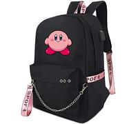 Roffatide Anime Kirby Backpack Book Bag Laptop School Bag with USB Charging Port and Headphone Port