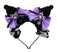 Roffatide Anime Kuromi Hairpin oreille bandeau de cheveux en peluche avec des arcs et des rubans de dentelle filles Kawaii costume Halloween fête de Noël cadeau d'anniversaire noir