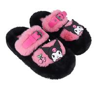 Roffatide anime kuromi pantoufles en peluche Home pantoufles Melody peep Toe Open back mousse sandales femmes semelle en caoutchouc pantoufles (rouge + noir)