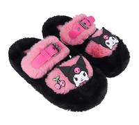 Roffatide anime kuromi pantoufles en peluche Home pantoufles Melody peep Toe Open back mousse sandales femmes semelle en caoutchouc pantoufles (rouge + noir)