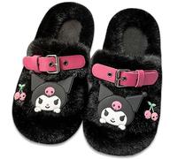 Roffatide anime kuromi pantoufles en peluche Home pantoufles Melody peep Toe Open back mousse sandales femmes semelle en caoutchouc pantoufles (noir + rouge)