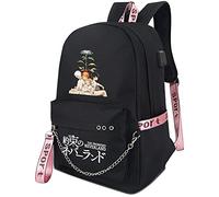 Roffatide Anime The Promised Neverland Emma Norman Ray Sac à Dos Sac de Livre Sac d'école pour Ordinateur Portable avec Port de Chargement USB et Port pour Casque