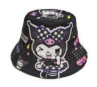 Roffatide Anime Unisex Cartoon Kuromi Chapeau Seau Chapeau de pêche imprimé Chapeau de Soleil réversible à Double Face Chapeau de Plage Pliable Noir A Petit