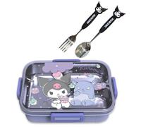 Roffatide Cartoon cute kuromi Print One Piece Bento box avec cuillère fourche kawaii 4 points Lock Lunch Box pour les collations de fruits alimentaires