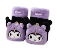 Roffatide Cartoon kuromi hiver femmes mignons gants épais chaud doux en peluche convertible Flip gloves Fingerless full Finger girl gloves violet