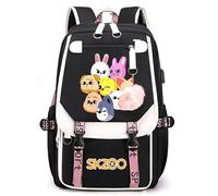 Roffatide KPOP Stray Kids Sac à dos scolaire pour filles et garçons 17 litres avec port de recharge USB et port pour écouteurs pour Stay Noir C