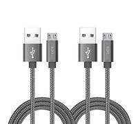 RoFI Lot de 2 câbles micro USB de 1,8 m, chargeur micro USB en nylon tressé, haute vitesse USB 2.0 A vers micro B, câble de charge universel pour HTC, S6, Kindle, Android, et plus encore (gris, 1,8 m)