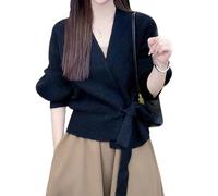 ROFIHOKS Pull Cache-cœur Court pour Femme, Pull Cache-cœur col en V, Haut Court en Tricot croisé, Cardigan en Tricot, Hauts