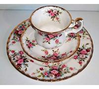 Rofu Royal Albert/Gottage Garden - Tasse en porcelaine anglaise rose - Ensemble à thé avec soucoupe et assiette à gâteau pour adultes - Maison