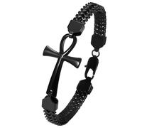 Rofusn Bracelet avec croix Ankh pour homme : bracelet en acier inoxydable punk hip-hop double couche tressée franco amulette Ankh égyptienne, bijoux cadeaux pour Halloween, Noël, anniversaire