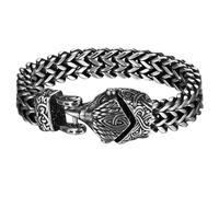 Rofusn Bracelet viking pour homme - En acier inoxydable argenté - Tête de loup, serpent, aigle, franco - Chaîne gourmette avec fermoir à ressort, Standard, Acier inoxydable, Pas de gemme