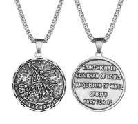 Rofusn Collier médaille de l'archange Saint Michel : pendentif en acier inoxydable pour homme, bijoux chrétiens, cadeaux pour papa, fête des pères, Acier inoxydable, Pas de gemme