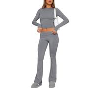 ROFUSSO Ensemble d'Automne à Manches Longues et Pantalon de Yoga Ensemble de Vêtements de Sport et de Loisirs pour Femmes