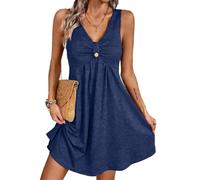 ROFUSSO Robes D'été pour Femmes 2026 Robe sans Manches à col en V Robe Décontractée A-Line Gilet Débardeur Mini-Robes D'été(Bleu,M)