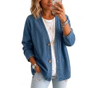 ROFUSSO Veste Jean Femme Décontractée Vintage Boutonnée Mi-Saison | Veste En Jean Avec Boutons, Col V Ouvert, Coupe Décontractée, Parfaite Pour Le Printemps Et L'Automne