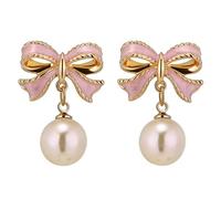 RofYof Boucles d'oreilles pendantes en forme de nœud rose pour femme - Tendance - Avec perles - Pour bal de fin d'année, mariage, fête de mariage - Accessoire quotidien - Cadeau, Petit, Métal, Pas de