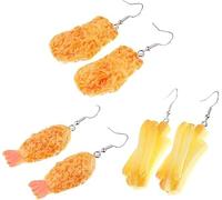 RofYof Lot de 3 paires de boucles d'oreilles artificielles faites à la main en résine pour femme avec patte de poulet frite, pépite, frite, queue de crevette, boucles d'oreilles pendantes, Small