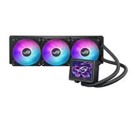ROG Ryujin III 360 ARGB Extreme AIO cooler with Asetek Gen8 V2 pump; thickened magnetic fans for high airflow and static pressure with noise optimization; 3.5" LCD for hardware monitoring