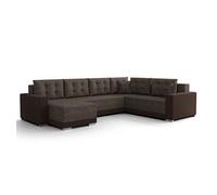 Roger - Canapé panoramique d'angle réversible 7 places convertible avec coffre en tissu - Marron