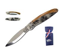 ROGER ORFEVRE - Couteau K2 Feuilles - Couteau de Poche Pliable - Manche en Olivier - Verrouillage à Une Main - Livré avec Un Étui - Labellisé Esprit de Thiers - Fabriqué en France