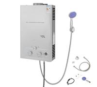 ROGONPDK Chauffe-eau instantané 8L/12L/16L - Montage mural - Avec fonctionnement GPL et pommeau de douche - Chauffe-eau instantané - Pour campings et camping-cars (12 l)