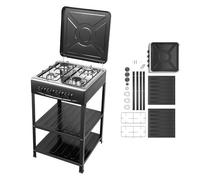 ROGONPDK Cuisinière à gaz rectangulaire avec quatre grilles en fer 57 x 51 x 23 cm, 4 brûleurs, flamme réglable avec couvercle, 4 brûleurs à gaz, plaque de cuisson à gaz autonome (noir)
