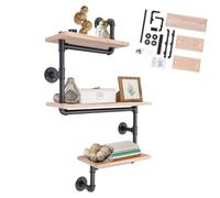 ROGONPDK Étagère flottante à 3 couches | Étagère murale multifonctionnelle à 3 niveaux | Étagère de rangement vintage suspendue | Étagère tubulaire industrielle en bois massif pour salon