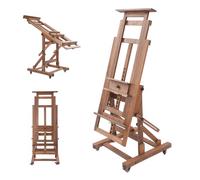 ROGONPDK Grand chevalet en H avec roulettes - Chevalet d'atelier en bois - Réglable - Pour une utilisation en studio - Finition antique