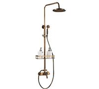 ROGONPDK Kit de douche - Système de douche - Douche à effet pluie - 20 x 20 cm - Barre de douche réglable - 78-115 cm - Colonne de douche avec étagère - Vintage - Laiton