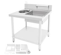 ROGONPDK Table de préparation pour poulet frit - Plan de travail frit commercial - Table à paner pour poulet de 80 cm - Avec 2 bacs et 2 paniers - En acier inoxydable