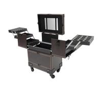 ROGONPDK Valise de coiffeur à roulettes 7 compartiments avec mallette de maquillage - Grande mallette de rangement pour cosmétiques - Avec roues - Café, café, Valise de coiffeur à roulettes