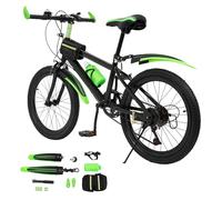 ROGONPDK Vélo pour enfant 20 pouces, 7 vitesses, vélo pour garçons et filles avec gourde, sac de rangement, cloche de boussole, capacité de charge : 85 kg (vert)